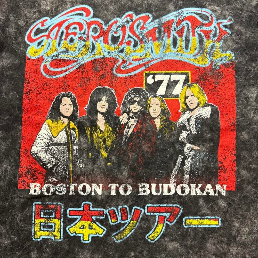 Black & Grey Acid Wash Aerosmith Boston to Budokan Japan Tour Graphic Tee - Picture 2 of 4